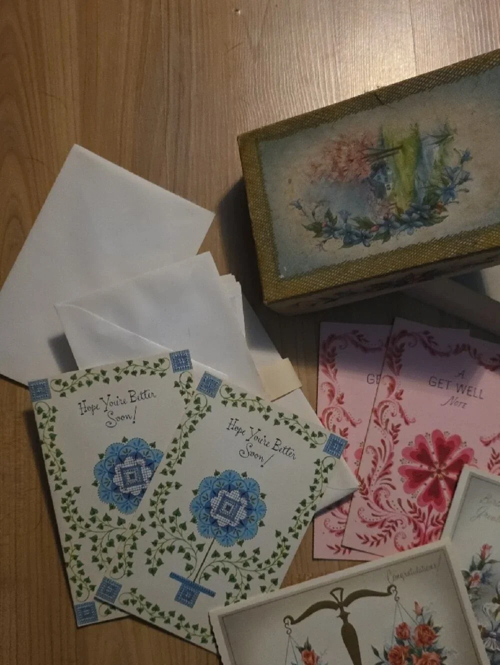 Nationally Famous 'Get Well' Assortment Blue Floral 13 Unused Greeting Cards
